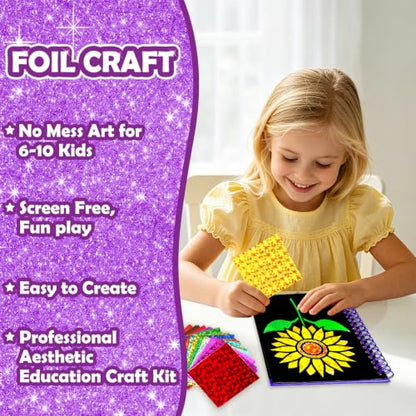 FUNNYB&G Foil Art Craft Kit for Girls 4-10 Years Old: Mess-Free & No-Glue, Create 16 Sparkly Plant Pictures – Perfect Travel Toy & Birthday Gift for Kids (Plant) - style: Plant
