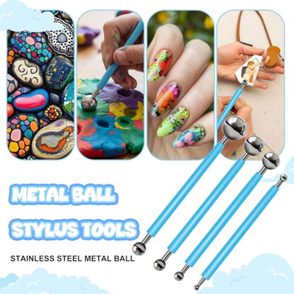 Ashmacdo 18 Pcs Silicone Clay Sculpting Tool,Ball Stylus Clay Tools,Modeling Dotting Tool for Pottery Craft,Rock, Nail, Blending, Drawing (Blue) - color: Blue