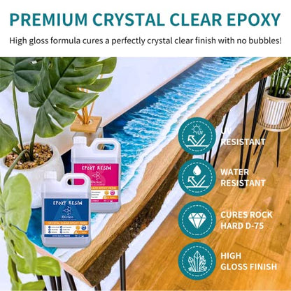 JDiction 1.06 Gallon Epoxy Resin - High Gloss Epoxy Resin Kit, Easy 1:1 Mix, Self Leveling, Non-Toxic, Crystal Clear & Bubble Free Coating and Casting Hardener for Jewelry, Art, Wood, Table Top - size: 135.68 fl oz
