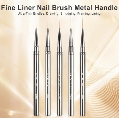 KADS Fine Liner Nail Brush Metal Handle Nail Painting Design Brush Drawing Pen 6mm 9mm 12mm 15mm 18mm (9mm) - color: 9mm (Single)
