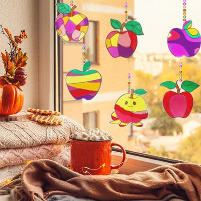 Ayhuhra 30 Sets Apple Suncatche Craft Kits Blank Back to School Sun Catcher DIY Window Paint Art Sets for First Day of School Supplies Home Party Activities Art Project - style: Apple