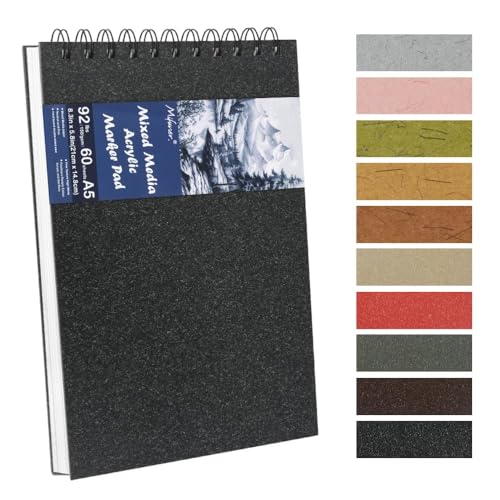 8.3x5.8 Sketch Book, Top Spiral Bound Sketch Pad, 60sheets 92lb/150gsm Bright White Paper, Acid-Free Mixed Media Paper for Painting, Dawing & Art Supplies. B-Black - color: TopSpiral-BrightWhite-Black