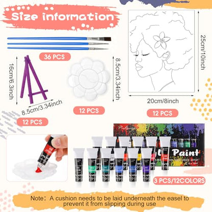 Sherr 108 Pcs 12 Set Lady Sip and Paint Kit for Adults 8''x10'' Pre Drawn Canvas to Paint DIY Acrylic Painting Kit Pre Printed Canvas for Date Night Juneteenth Party Team Building - style: Lady
