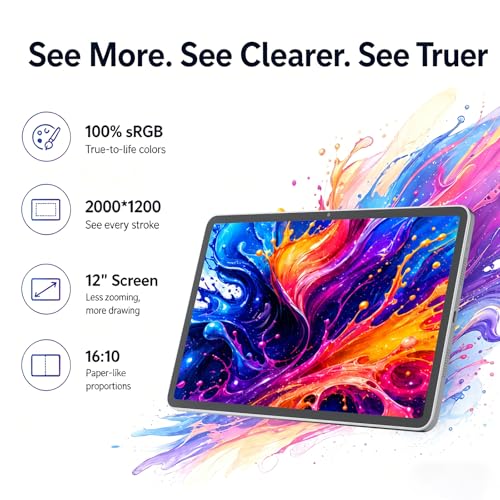 12-Inch Standalone Drawing Tablet No Computer Needed: 4096-Level Stylus Digital Art Tablet with Anti-Glare Screen, 16GB RAM, 256GB Storage, 8000mAh, Android 15 – for Beginners, Artists, Students