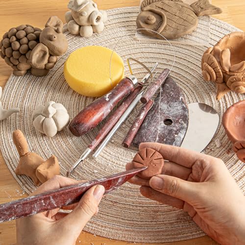 8PCS Stained Wooden Pottery Sculpting Tools, Wood Clay Cleaning Tool Set, Ceramic Modeling Tool for Carving, Molding, Cutting, Trimming, Pottery Wheel, Crafting, Beginners, Adults, Students - color: Stained Wood-8PCS