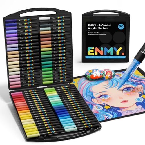 80 Colors Acrylic Paint Markers, Direct Liquid Acrylic Paint Marker Pen, Fabric Markers for Textile, Canvas, Rock, Glass, Wood, Paper, DIY, Acrylic Coloring Pens for DIY Craft Supplies - color: 80 Colors