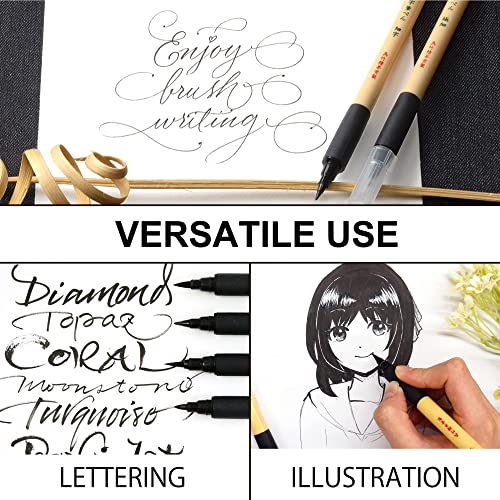 Kuretake Bimoji Brush Pen, 5 pcs set, brush tip marking fude brush pen, for Calligraphy, lettering, illustration, Professional, Made in Japan - style: Variety 5pcs box2