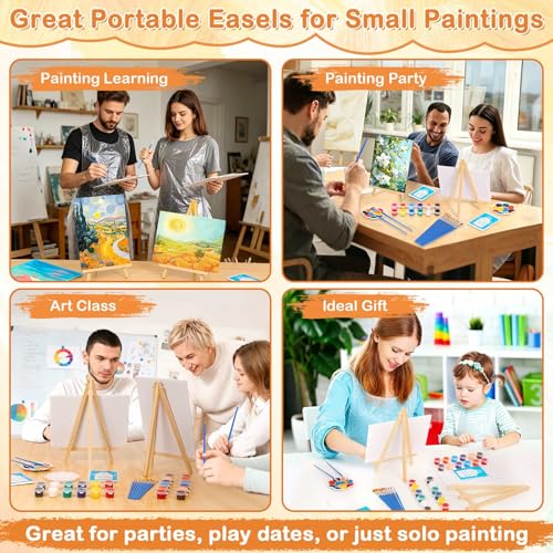 24 PCS Acrylic Paint Set, 2Pack Art Canvas with Easel Stand, 12 Acrylic Paints, 14 Brushes, Palettes, Aprons -Beginner Painting Kit, Mini Painting Canvas with Easel Set, Painting Kits for Adults Party - color: Vibrant Colors-2 pack