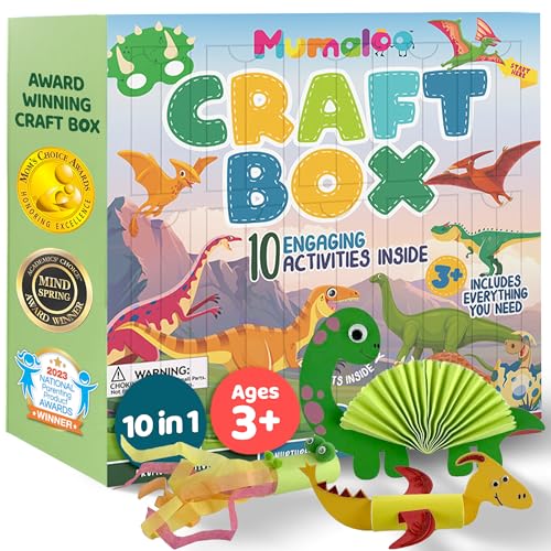 Mumaloo Dinosaur Craft Box - 10 Creative Arts and Crafts for Kids Ages 4-8, Fun, No Mess, Educational, Toddler, Preschool & Homeschool Activities Kit with Supplies, 3 4 5 6 7 8 Year Old Girls and Boys - color: Dinosaur