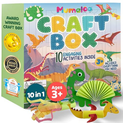 Mumaloo Dinosaur Craft Box - 10 Creative Arts and Crafts for Kids Ages 4-8, Fun, No Mess, Educational, Toddler, Preschool & Homeschool Activities Kit with Supplies, 3 4 5 6 7 8 Year Old Girls and Boys - color: Dinosaur