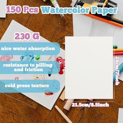 150 Sheets 8.5x11 Watercolor Paper Pad Cold Press Bulk Painting Paper - style: 8.5x11in-110LB/230GSM