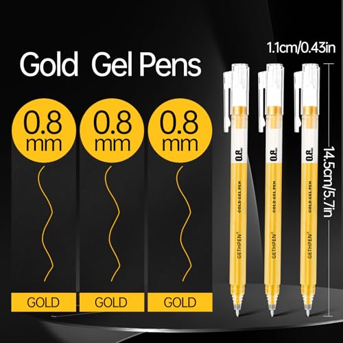 GETHPEN 0.8mm Gold Gel Pens 3-Pack – Extra Fine Point Opaque Ink for Black Paper Drawing, Sketching, Bullet Journaling & Holiday Card Design - size: 1 Count (Pack of 3), style: 3 Pack Gold