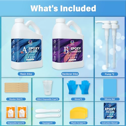 Epoxy Resin 1 Gallon Kit with Pump High Glossy Food Safe Crystal Clear Bubble Free No Yellowing Easy Mix 1:1 for Craft DIY Jewelry Art Casting - size: 1 GALLON