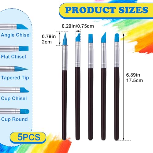 SmallCat 5 Pcs Silicone Paint Brushes, Flexible Clay Carving Tools, Professional Sculpting Tools for Handicraft Pottery Artwork Shaping Carving DIY- Blue (8mm) - color: Blue (8mm)