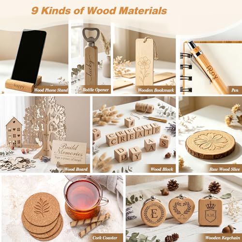 Ecoofor 148 PCS Laser Engraving Materials Kit, Mixed Laser Engraving Blanks Sample Pack with Acrylic, Metal, Wood, Leather, Glass, Rubber & Fabric for Laser Engraver Cutter Testing