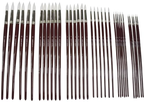 Sax Optimum White Synthetic Taklon Paint Brushes, Assorted Sizes, Red, Set of 72