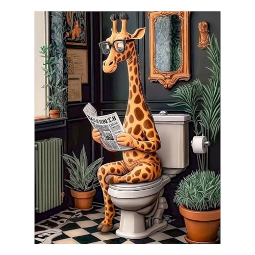Reivworl Giraffe Paint by Numbers Kit for Adults Beginners, Bathroom Paint by Numbers, Adult Paint by Number Kits for Gifts and Home Wall Decor 16x20 Inch - color: 05-Giraffe, size: Without Frame