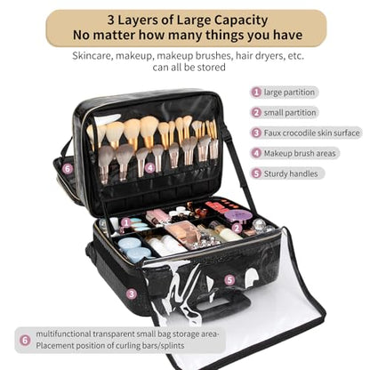 OCHEAL 18" Rolling Makeup Train Case Professional 2-in-1 Trolley Case | | Large Makeup Case, 6 Travel Cosmetic Bags, Pro Artists & Makeup Artists, Beauty Trolley Train Case - color: Black-2 in 1