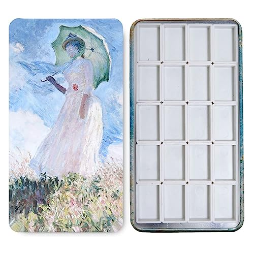 FCLUB Watercolor Palette Tin Case with 20PCS Empty Full Pans Magnetic Strip | DIY Metal Palette Tin, 20 Full Pans, 3M Magnetic Squares, Self-Adhesive Magnets, Portable Paint Tray, For Artists and Travel - color: Monet, size: Pack of 20 Full Pans