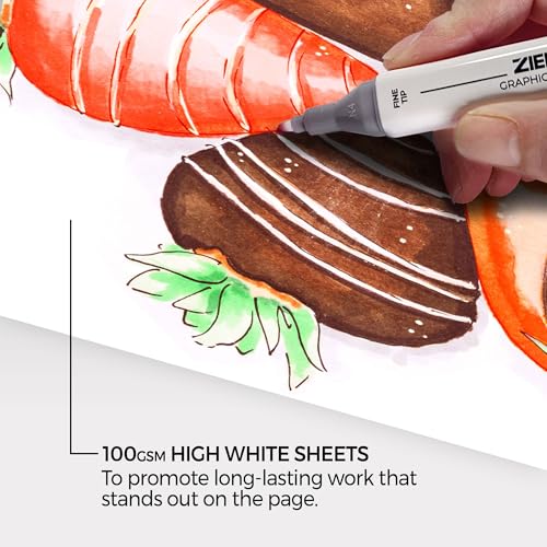 Zieler® A4 (8.3" x 11.7") Marker & Illustration Paper Pad, Smooth Bright White, 100gsm, 32 Sheets