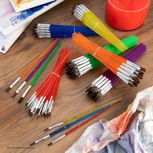 Royal Brush RCAN-2 Flat Camel Hair Polymer Handle Classroom Value Brush Set, Assorted Size (Pack of 144)