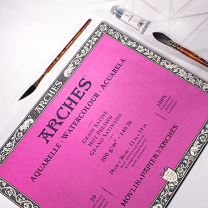 Arches Watercolor Paper Block, Hot Press, 11" x 14", 140 pound - size: 11"x14", style: Hot Press