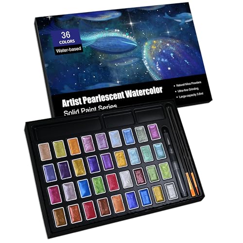 Shimmer Watercolor Paint Set, 36 Colors Glitter Metallic Watercolour Painting Sets, Solid Pearl Water Color Paints for Artists, Amateur Hobbyists and Painting (36 Colours) - color: 36 Colours（3.6ml）