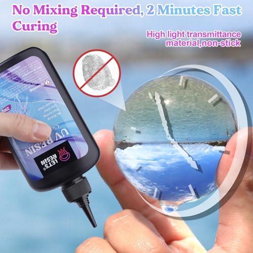 LET'S RESIN UV Resin, 2,000g 250ml 8Pcs Faster Cure Crystal Clear UV Resin Bulk,Low Shrinkage No Tacky UV Epoxy Resin Kit,Transparent High Gloss Resina UV for Jewelry Making,Craft Decor - size: 2000G