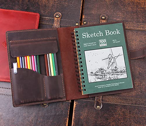 Robrasim Handmade Leather Sketchbook Cover, Leather Artist Sketch Pad Cover for 5.5" x 8.5" Sketchbook, Drawing Book and Pencil Case, Journal Notebook Portfolio, Artis Gifts-Coffee - color: Coffee