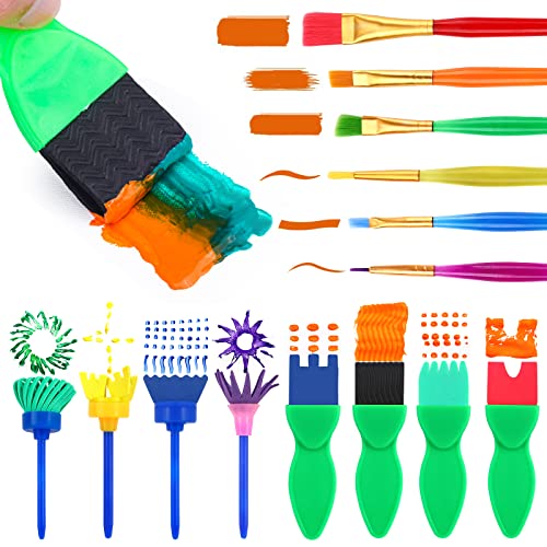 AROIC 82 Pack Washable Finger Paint Set, 12 Color Finger Paints 1 oz Each, Sponges, Painting Brushes, Waterproof Painting Apron, Palette Paper Drawing Gifts for Adults - style: 82pcs