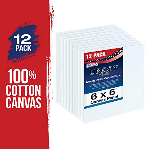 U.S. Art Supply 6 X 6 Inch Art Canvas Board Panels 12 Pack - 8 Ounce Heavyweight Cotton Acid Free Canvases for Painting Acrylics and Watercolor (1 Case of 12 Single Canvas Painting Panels) - size: 6" x 6"