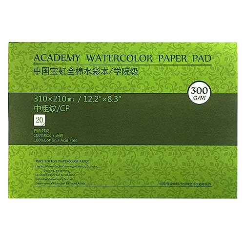 MEEDEN 8.3×12" Cotton Watercolor Paper Block, Textured Surface Watercolor Paper, Cold Press, 140lb/300gsm, 20 Sheets for Watercolor Gouache Ink Acrylic and More - color: Cold Press, size: 9×12"