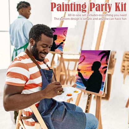 VOCHIC Sip and Paint Kit,Pre Drawn Canvas Couples Paint Party Kit Painting Art Set for Adults Date Night Sunset Beach 2 Pack (8 x 10 Inches, Wine Glass Couple) - size: 8x10, style: Wine Glass Couple