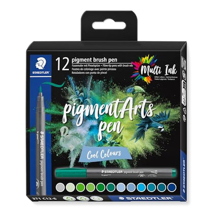 STAEDTLER 371 C12-6 Pigment Arts Brush Pen - Assorted Cool Colours (Pack of 12) - color: Cool