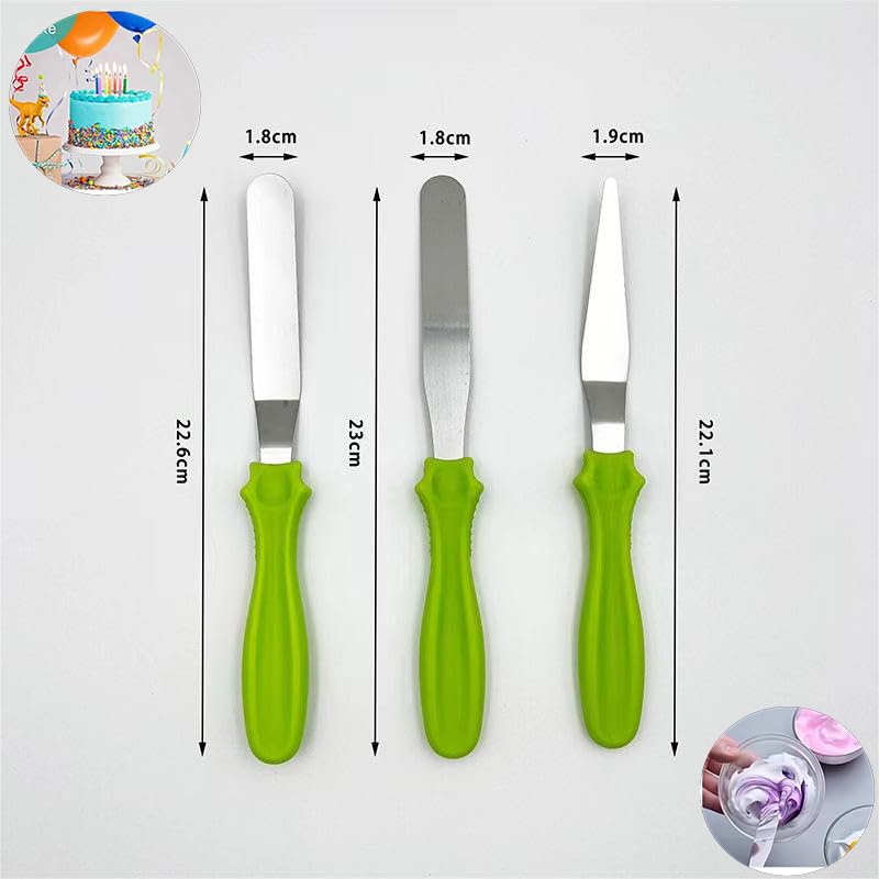 Cake Cream Spatulas, 3 Pieces of Cake Angled Spatula with Stainless Steel, Professional Cake Decorating, Pastry & Baking, Icing Frosting Cream Chocolate Cake Spatula (3 Pcs Green) - color: 3 Pcs Green