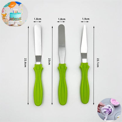 Cake Cream Spatulas, 3 Pieces of Cake Angled Spatula with Stainless Steel, Professional Cake Decorating, Pastry & Baking, Icing Frosting Cream Chocolate Cake Spatula (3 Pcs Green) - color: 3 Pcs Green