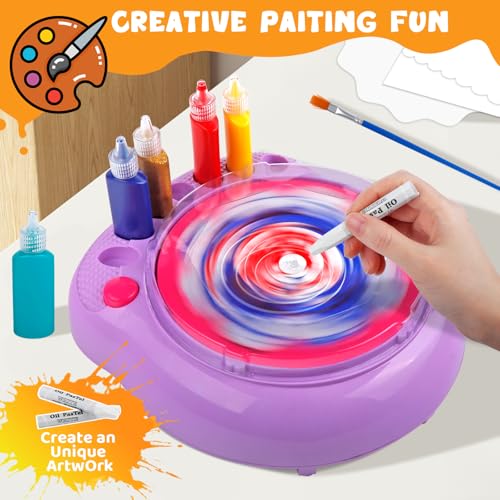 Spin Art Machine for Kids, Paint Spinner Arts & Crafts Kit for Ages 4-12 | Mess-Free Motorized Spinner With Splash Guard; 7 Washable Paints & 36 Art Boards Make A Unique Design Every Spin - color: Purple