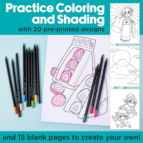 Faber-Castell Anime Drawing Kit: Japanese Adventures Edition | Step-by-Step Instruction Book with 20 Practice Pages, Color Pencil Set & Drawing Supplies for Kids, Summer Craft Supplies (1 Book) - style: Japanese Adventures Edition