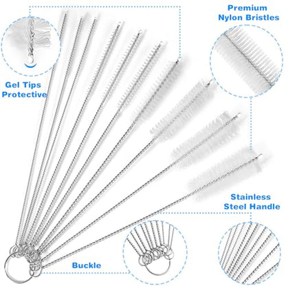 Ixiaoyoo 11 Pcs Cleaning Brushes Set, 8 Inch + 60 Inch Cleaner Brushes | White Nylon Brushes Kit for Bottles, Tumbler, Sippy Cups, Pet Waterers, Drinking Straws, Pipes, Sink Drain, Fish Tank, Hose - color: White Cleaning Brush Set