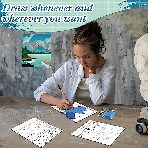 Sherr 12 Pcs Pre Drawn Canvas Pre Printed Canvas for Adults Sip and Paint Party Canvases Painting Kit for Summer Easter Mother's Day Party Favor(Landscape,8 x 10 Inch) - size: 8 x 10 Inch, style: Landscape