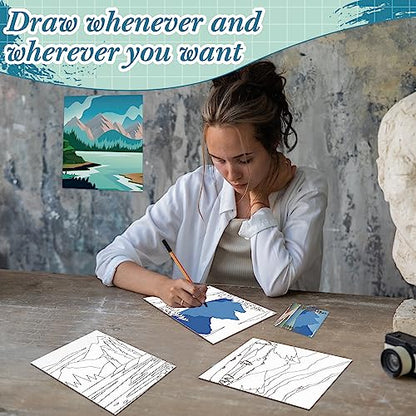 Sherr 12 Pcs Pre Drawn Canvas Pre Printed Canvas for Adults Sip and Paint Party Canvases Painting Kit for Summer Easter Mother's Day Party Favor(Landscape,8 x 10 Inch) - size: 8 x 10 Inch, style: Landscape