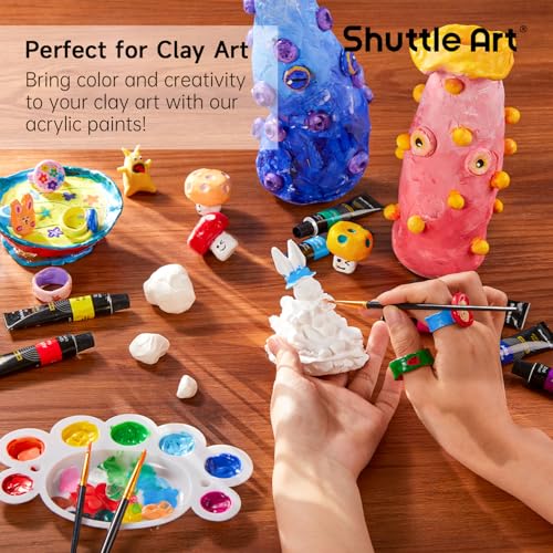 Shuttle Art Acrylic Paint Set, 16 x12ml Tubes Artist Quality Non Toxic Rich Pigments Colors Great for Kids Adults Professional Painting on Canvas Wood Clay Fabric Ceramic Crafts - color: 16 Colors