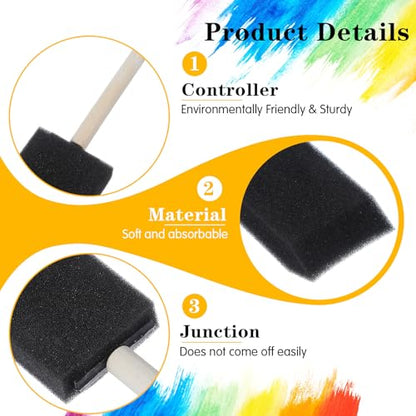 8 Pcs Foam Paint Brushes Set, 4 Sizes Wood Handle Sponge Paint Brush 1" 1.57" 2" 3" Sponge Brushes with Wooden Handle for PaintingStaining Varnishes DIY Craft Projects