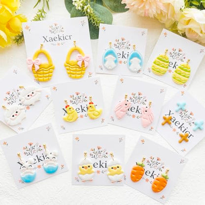 Easter Polymer Clay Cutters Set - 13pcs Sharp & Durable Bunny, Chick, Egg & Basket Shapes for DIY Earring Jewelry Making, Soft Clay Crafts & Spring Holiday Supplies - color: 2S color