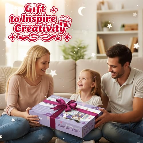 Falling in Art 46 Pcs Acrylic Paint Set with Table Easel, Art Painting Kit with Acrylic Paints, Canvas Panels, Paintbrushes, Canvas Supplies Kit for Kids, Adults, Beginners, and Artists, Purple - color: Purple