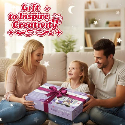 Falling in Art 46 Pcs Acrylic Paint Set with Table Easel, Art Painting Kit with Acrylic Paints, Canvas Panels, Paintbrushes, Canvas Supplies Kit for Kids, Adults, Beginners, and Artists, Purple - color: Purple