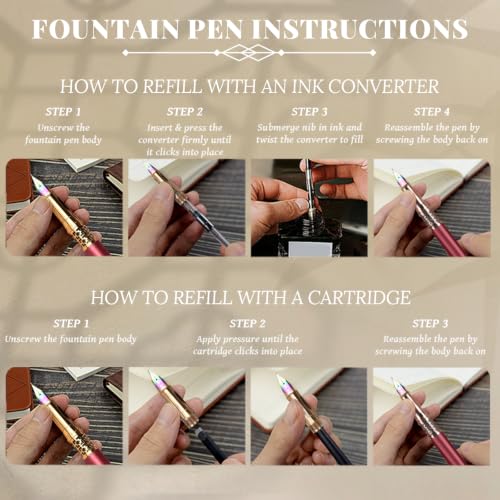 YUNCHUN Refillable Fountain Pen Medium Nib, Fancy Ink Pen with 10 Black & 10 Blue Ink Refills Cartridges, Cool Ink Pens for Writing, Business Metal, Best Gift Set for Men & Women, Red - color: Red, style: Medium Point
