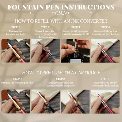 YUNCHUN Refillable Fountain Pen Medium Nib, Fancy Ink Pen with 10 Black & 10 Blue Ink Refills Cartridges, Cool Ink Pens for Writing, Business Metal, Best Gift Set for Men & Women, Red - color: Red, style: Medium Point