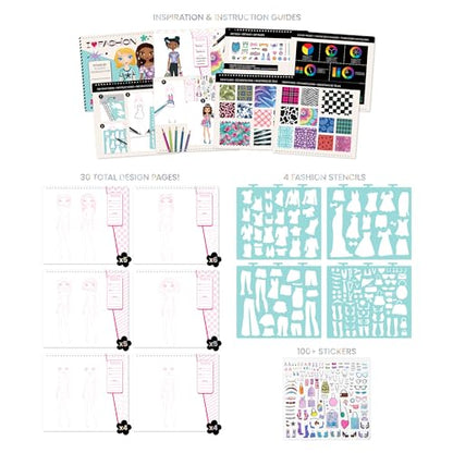 Fashion Angels Fashion Design Sketch Portfolio, Includes 40 Sketch Sheets, 4 Stencil Sheets & Stickers, Fashion Sketch Pad for Beginners & Kids Ages 6+ - color: Fashion Design