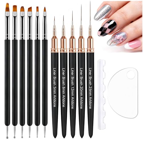 Artdone Nail Art Brushes and Dotting Tools Kit for Gel Polish Liner Drawing | 11PCS Design Pens for Nail Decorations Supplies and Nail Paint Brushes Small Detail Accessories Brushes - color: Dotting and liner tools